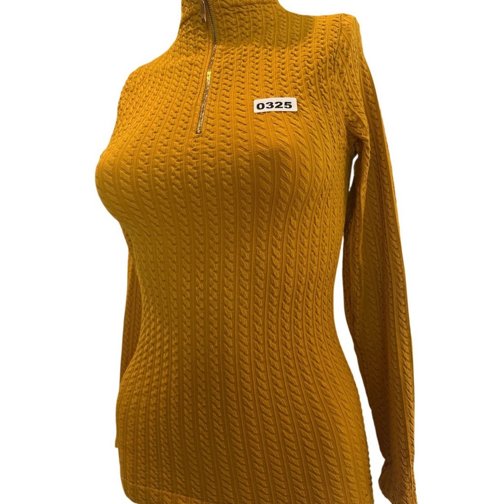 Lissette Collection Mustard Yellow Cable Knit Turtleneck Blouse Women One size